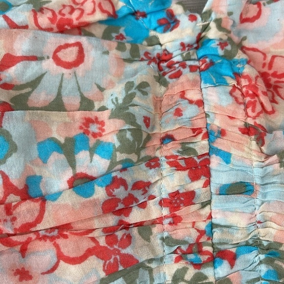 American Eagle Floral Cinch Front Cropped Halter Tank Top Pastel Y2K Smock S - Picture 3 of 11